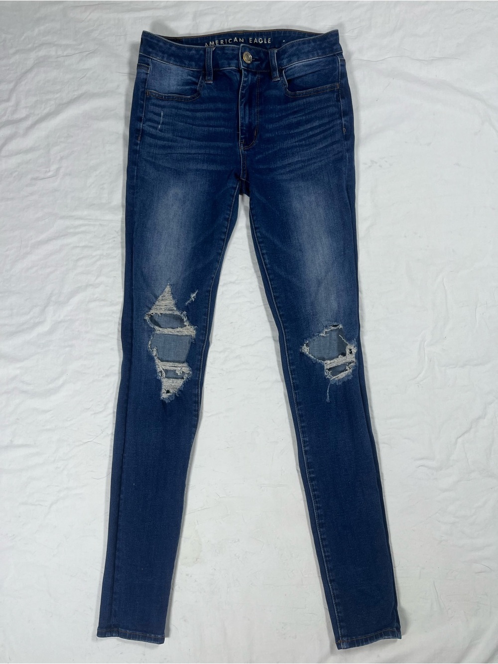 American Eagle Outfitters Women’s Distressed Skinny Jeans Dark Blue Size 6 XLong